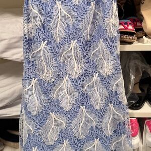 Elie Tahari Blue and White Lace Midi Dress